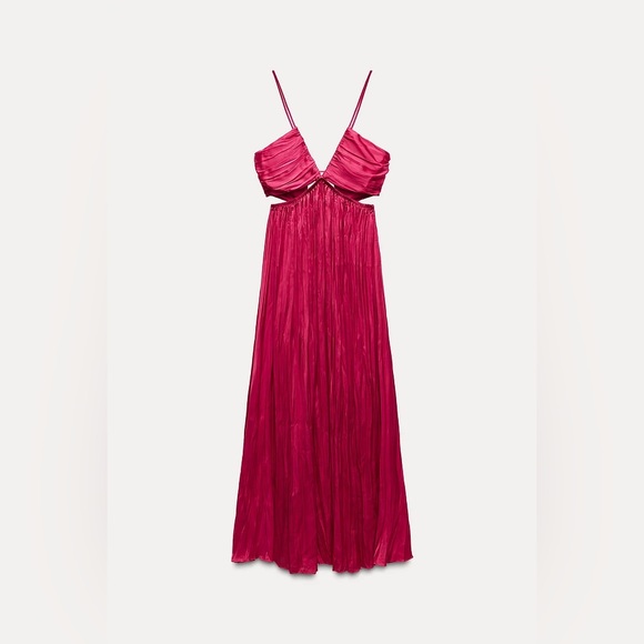 Zara dress maxi boho pleated satin flowy summer vacation wedding evening - Picture 9 of 16